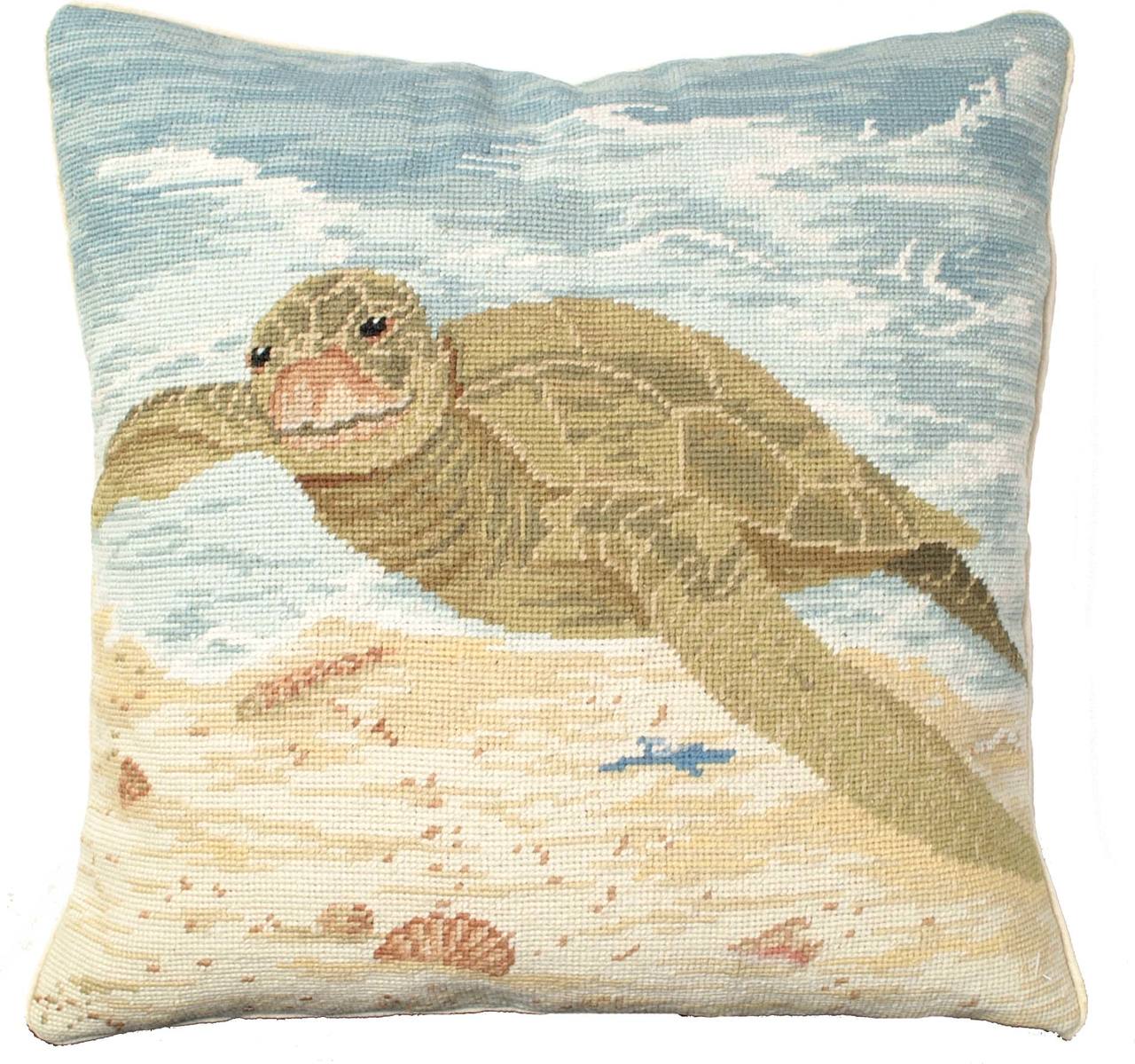 Sea Turtle Needlepoint Pillow